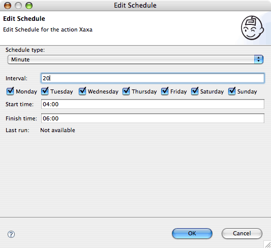 Editing schedule which executes every 20 minutes every day in the week from 4:00 to 6:00